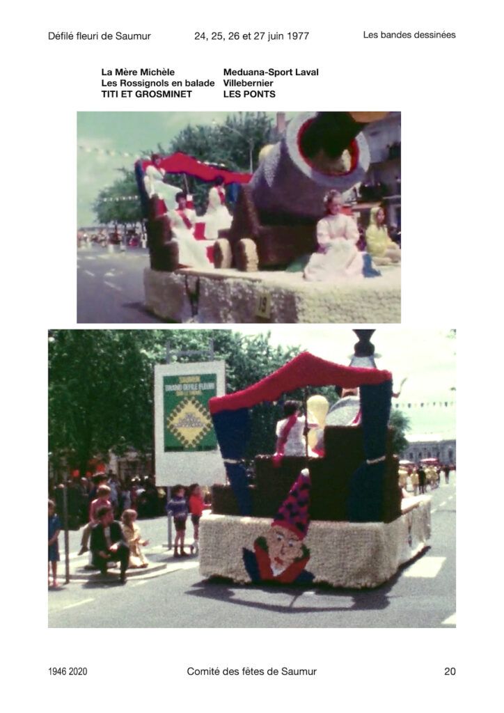 1977 Saumur: La Foire-exposition. Le défilé fleuri "Les bandes dessinées"