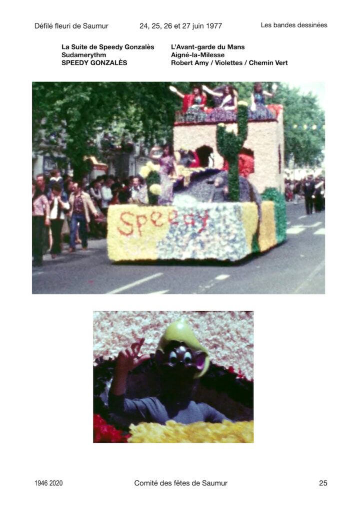 1977 Saumur: La Foire-exposition. Le défilé fleuri "Les bandes dessinées"