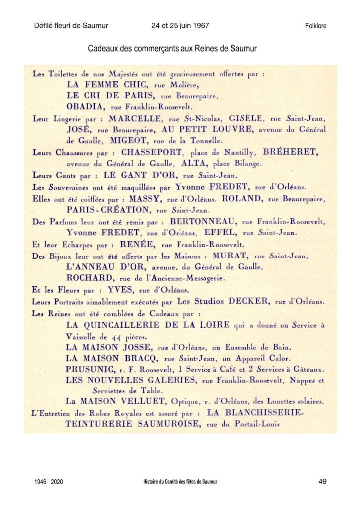 Saumur Mémoires de fêtes - 1967.