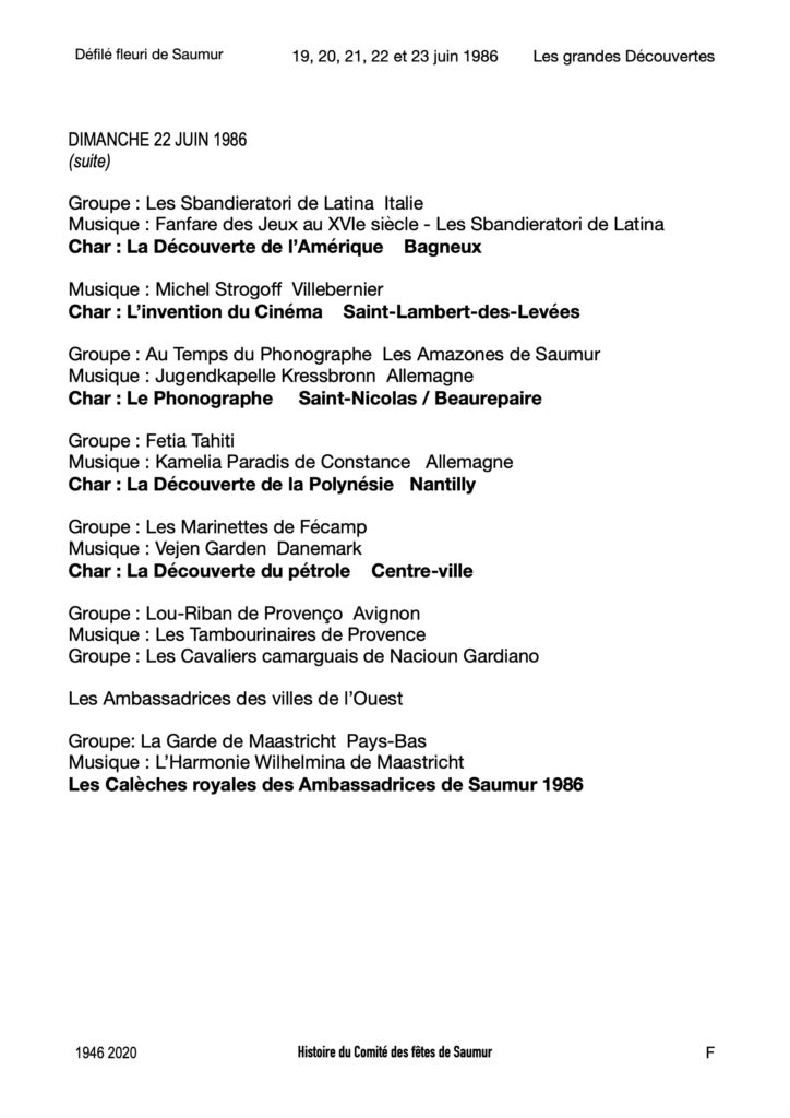 Saumur Mémoires de Fêtes - 1986