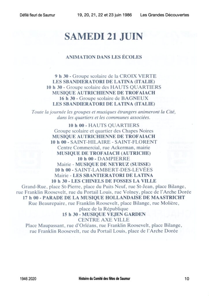 Saumur Mémoires de Fêtes - 1986