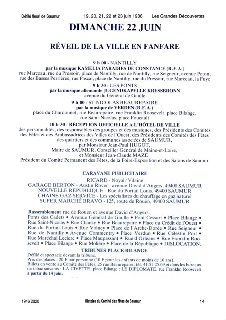 Saumur Mémoires de Fêtes - 1986