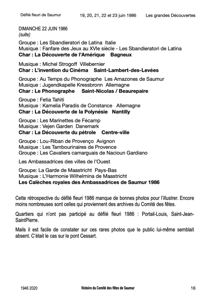 Saumur Mémoires de Fêtes - 1986