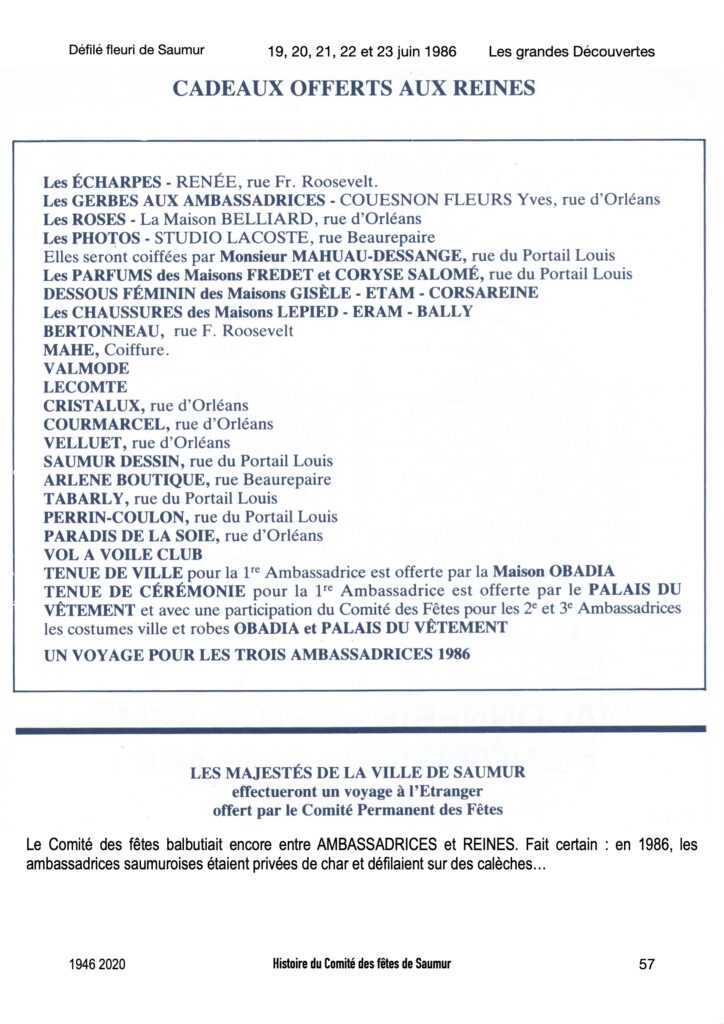 Saumur Mémoires de Fêtes - 1986