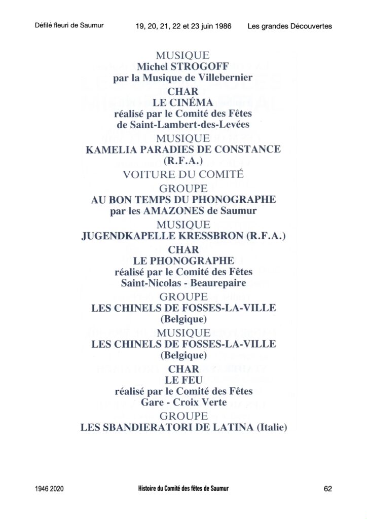 Saumur Mémoires de Fêtes - 1986
