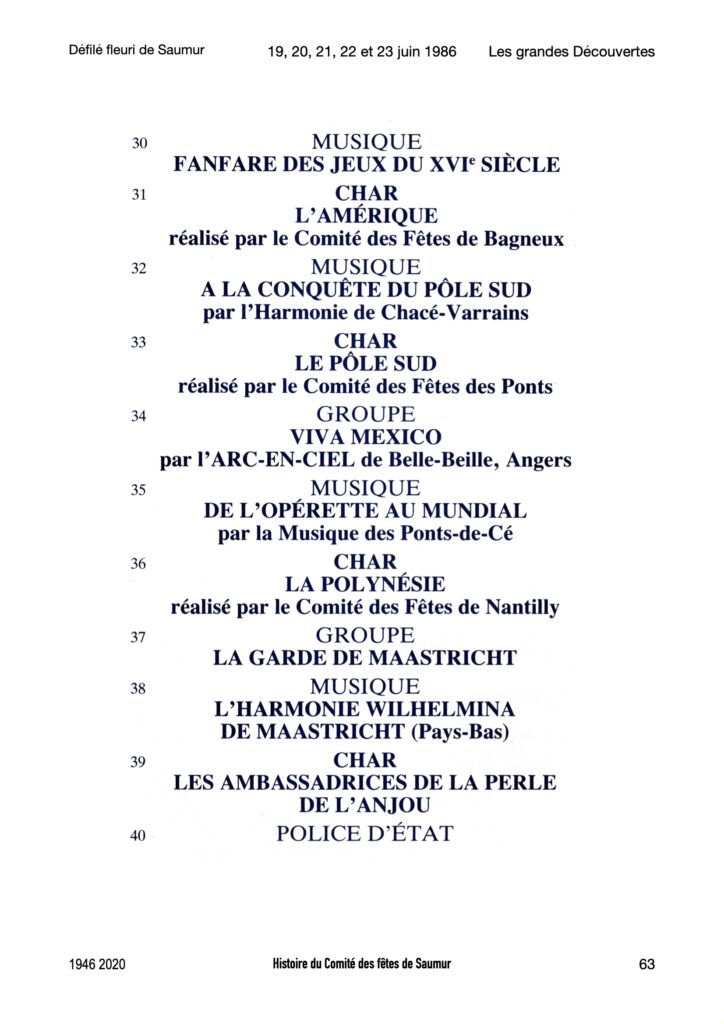 Saumur Mémoires de Fêtes - 1986
