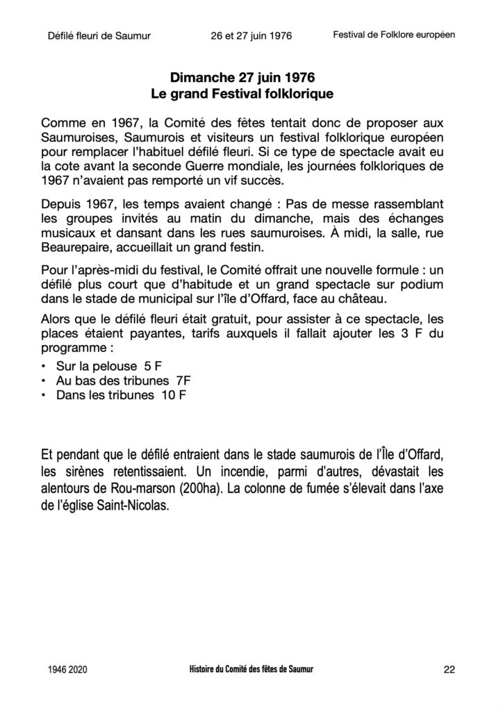 Saumur Mémoires de Fêtes - 1976