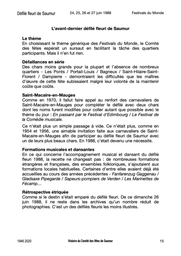 Saumur Mémoires de Fêtes - 1988