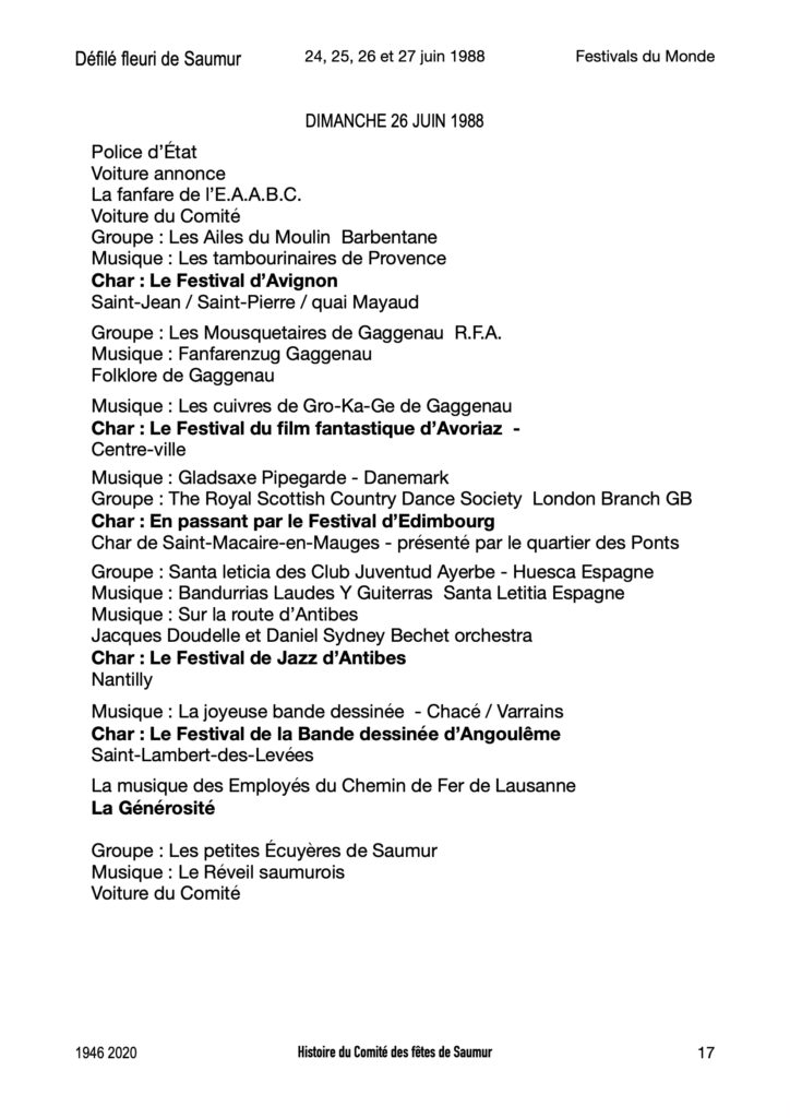 Saumur Mémoires de Fêtes - 1988