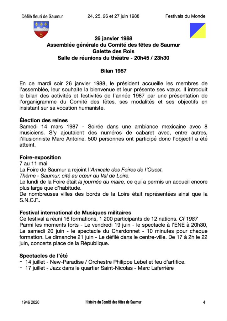 Saumur Mémoires de Fêtes - 1988