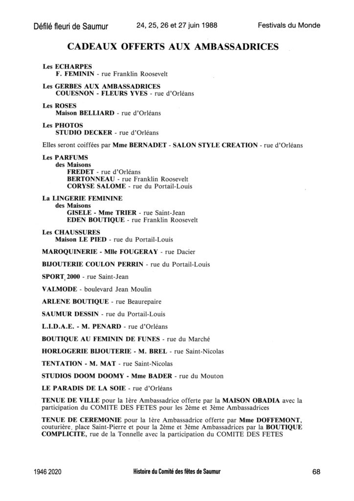 Saumur Mémoires de Fêtes - 1988