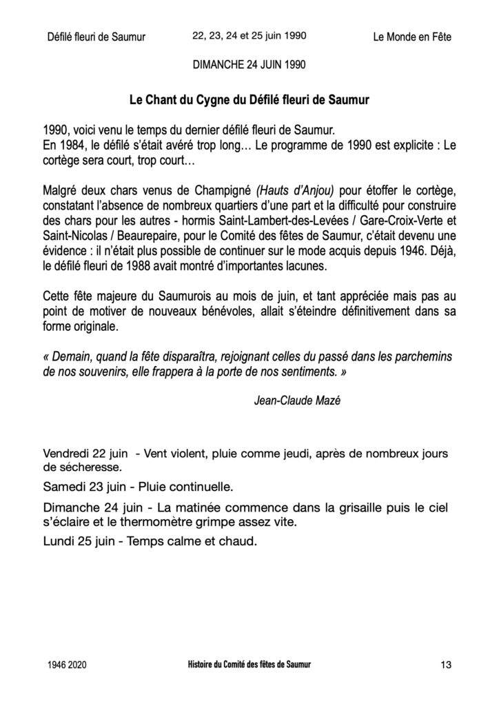 Saumur Mémoires de Fêtes - 1990