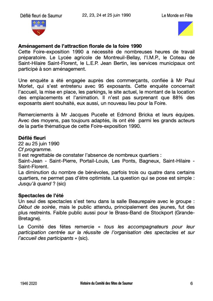 Saumur Mémoires de Fêtes - 1990
