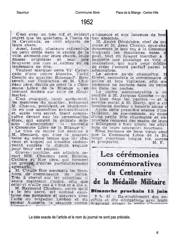 Saumur - Années 50 - La Commune libre de la place Bilange