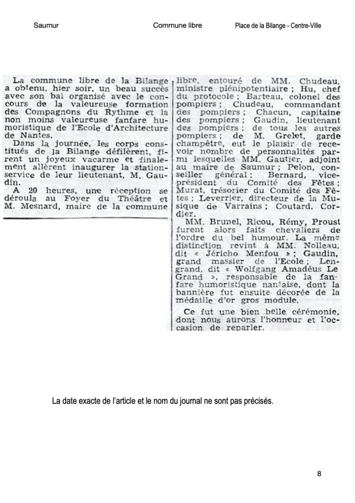 Saumur - Années 50 - La Commune libre de la place Bilange