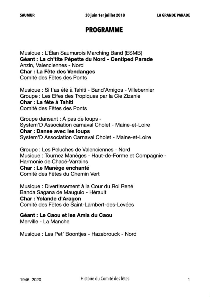 Saumur Mémoires de Fêtes - 2018