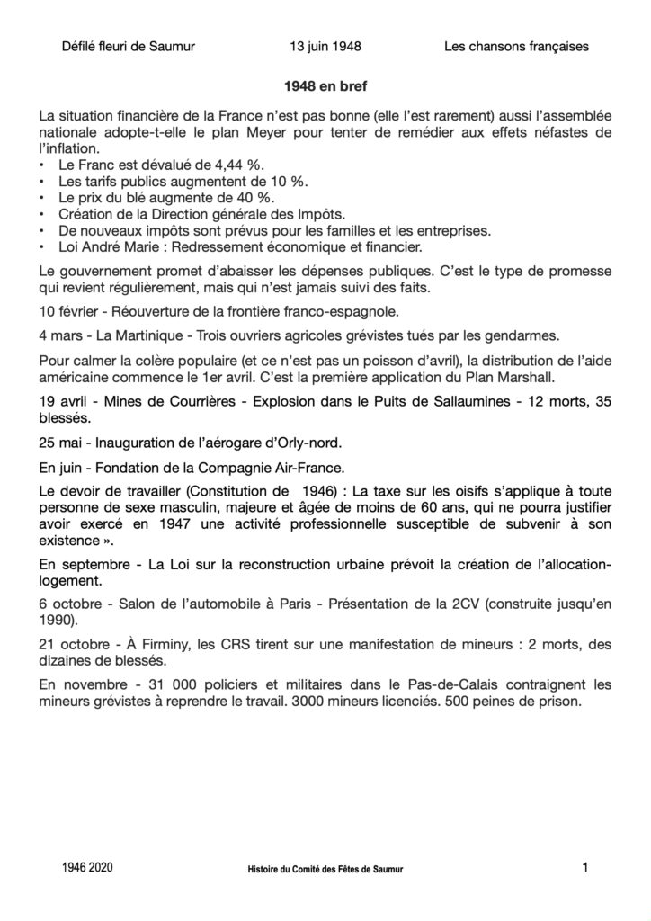 Saumur Mémoires de Fêtes - 1948