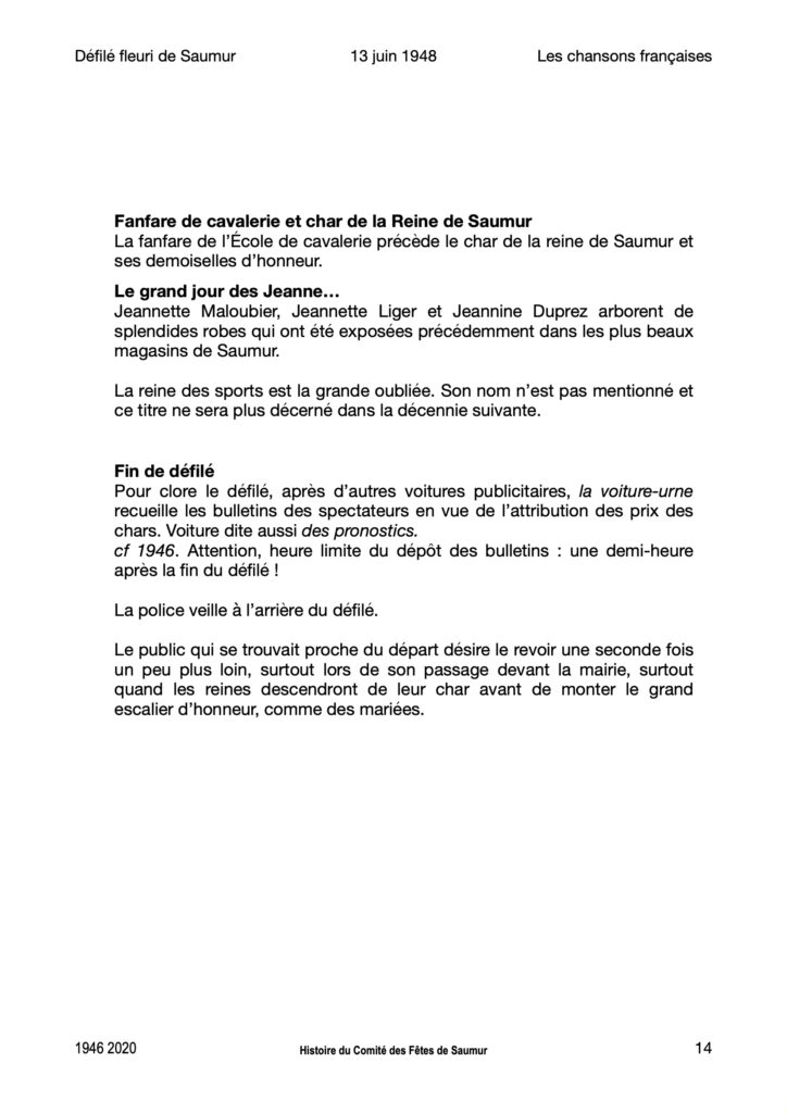 Saumur Mémoires de Fêtes - 1948