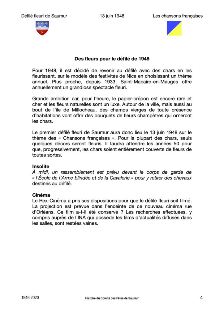 Saumur mémoires de Fêtes - 1948