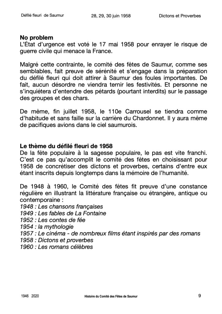 Saumur Mémoires de Fêtes - 1958