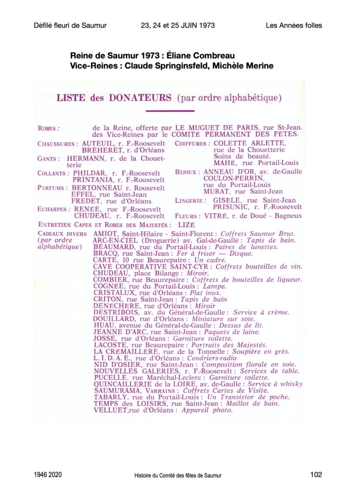 Saumur Mémoires de Fêtes - 1973