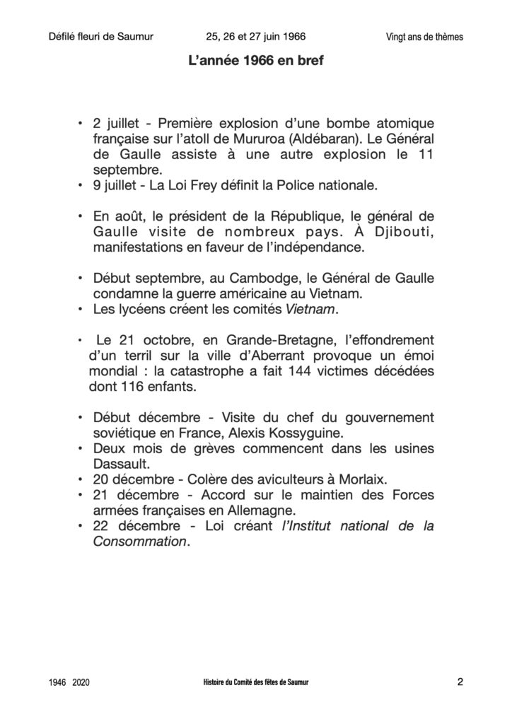 Saumur Mémoires de Fêtes - 1966